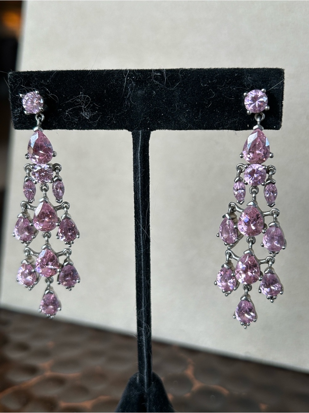 Pink Crystal Teardrop 925 Sterling earrings